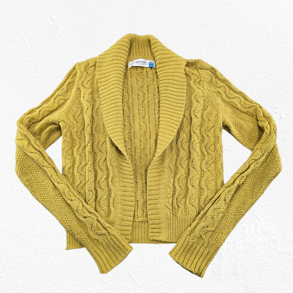 Sparrow Mustard Yellow Cable Knit Shawl Cardigan Sweater Wool Blend Size Medium - Picture 1 of 6
